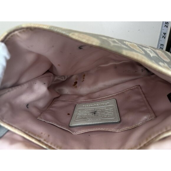 DAMAGED Coach Signature Op Art Ikat Top Handle Pouch Bag Purse 45376 Grey Multi - Picture 10 of 11